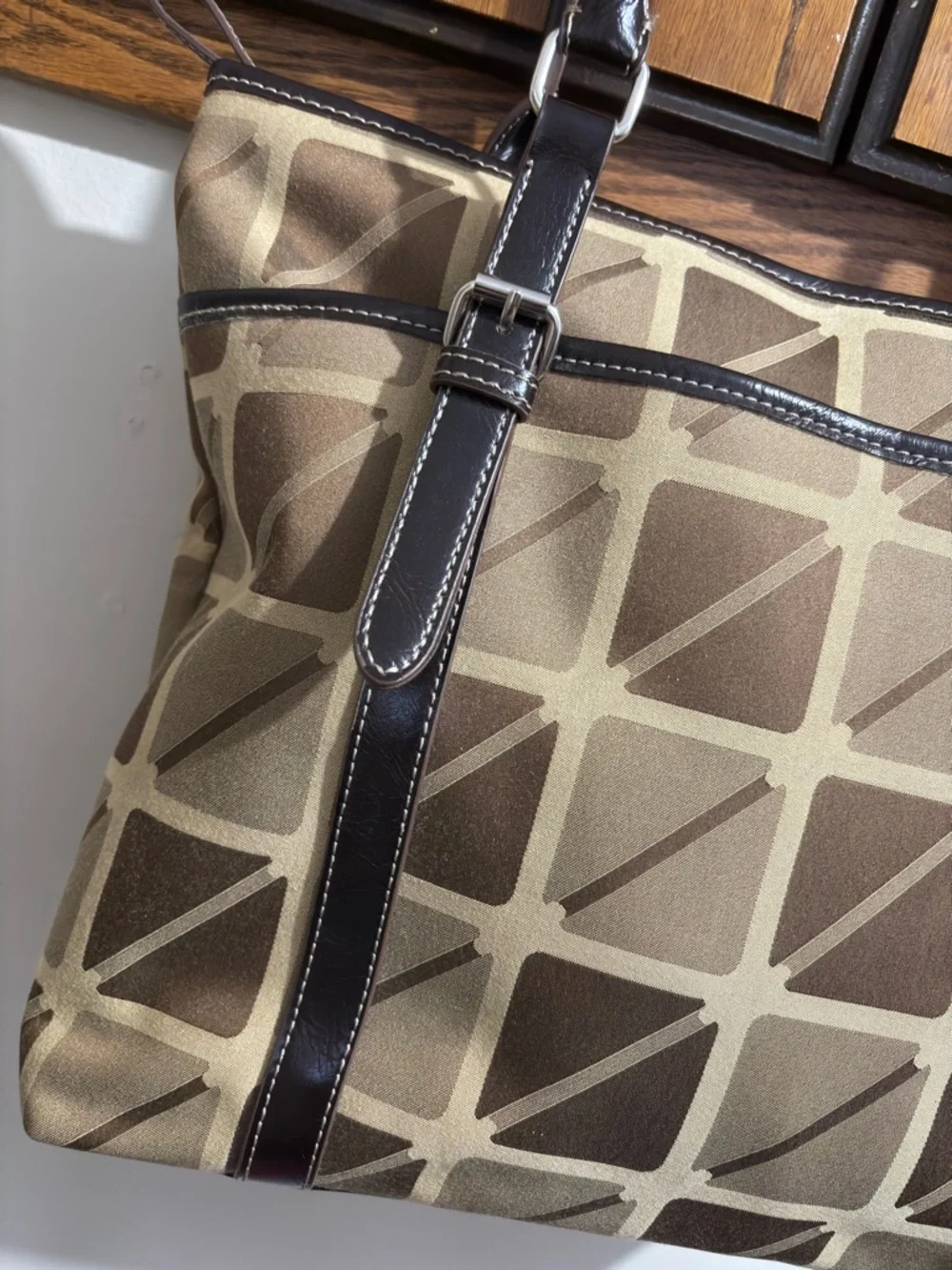 Nine West Vintage Fabric Tote Purse Buckle Double Handles